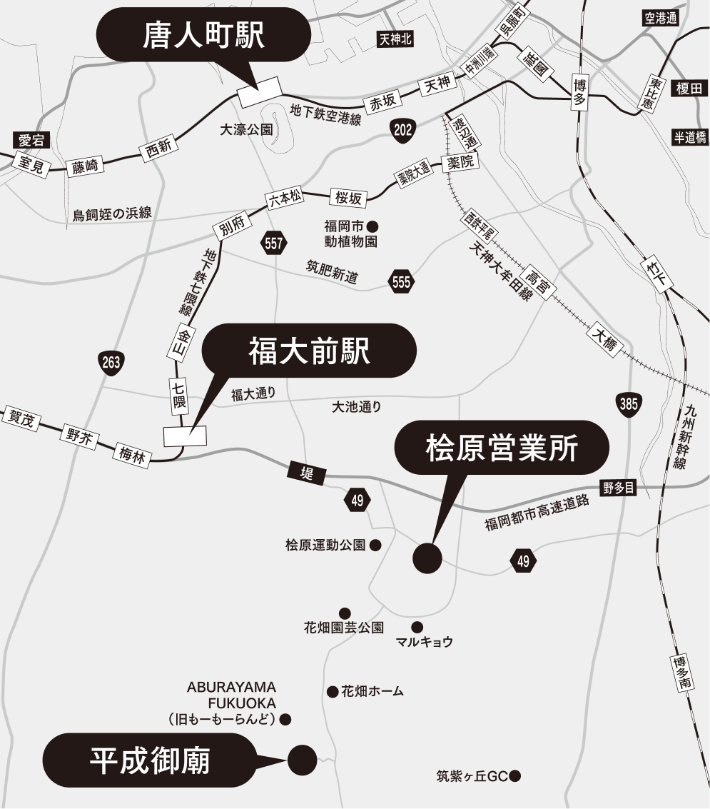 唐人町・福大前・桧原方面コース 路線図
